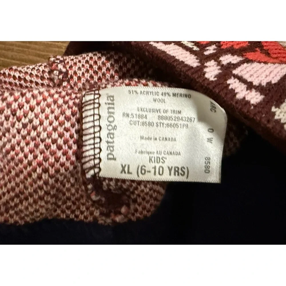 Patagonia Knit Beanie Hat Girls Pink XL 6-10 Yrs  Winter Brown Pink Floral Wool